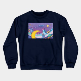 Cartoon houses in the night Crewneck Sweatshirt